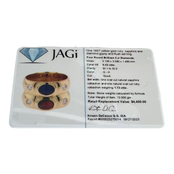 Vintage 18 Karat Yellow Gold Natural Ruby, Sapphire Diamond Ring Size 8 #11210 - Picture 10 of 10